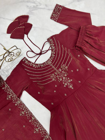 Maroon Chanderi Silk Festivities And Weddings Anarkali Salwar Suit