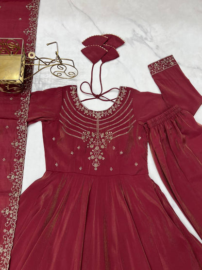 Maroon Chanderi Silk Festivities And Weddings Anarkali Salwar Suit