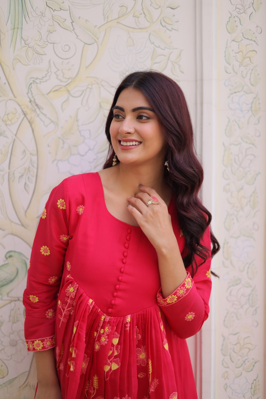 Pink Mal Chanderi Embroidered Work Salwar Suit – Designer Festive Party Wear Suit