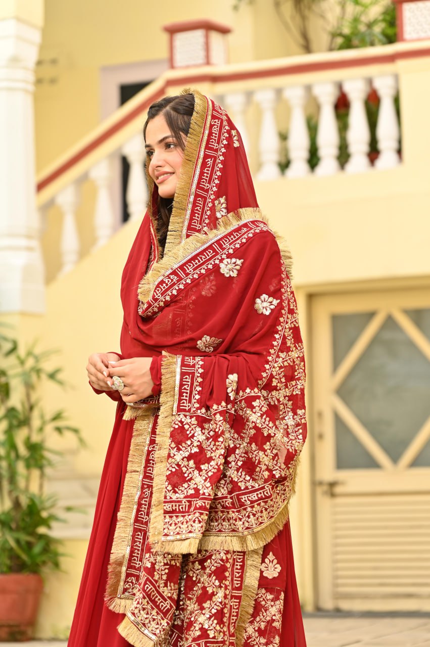 Maroon Faux Blooming With Embroidery Zari Sequins Work Gown