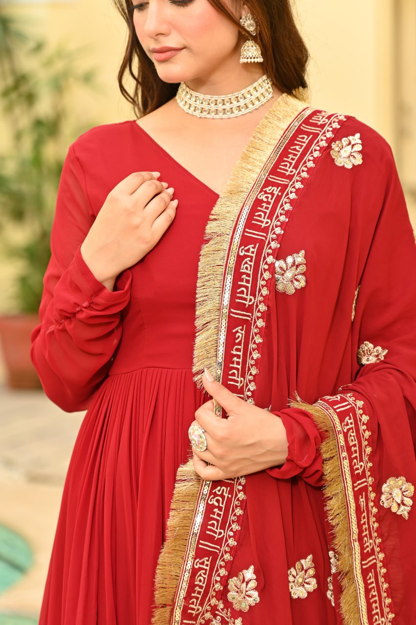 Maroon Faux Blooming With Embroidery Zari Sequins Work Gown