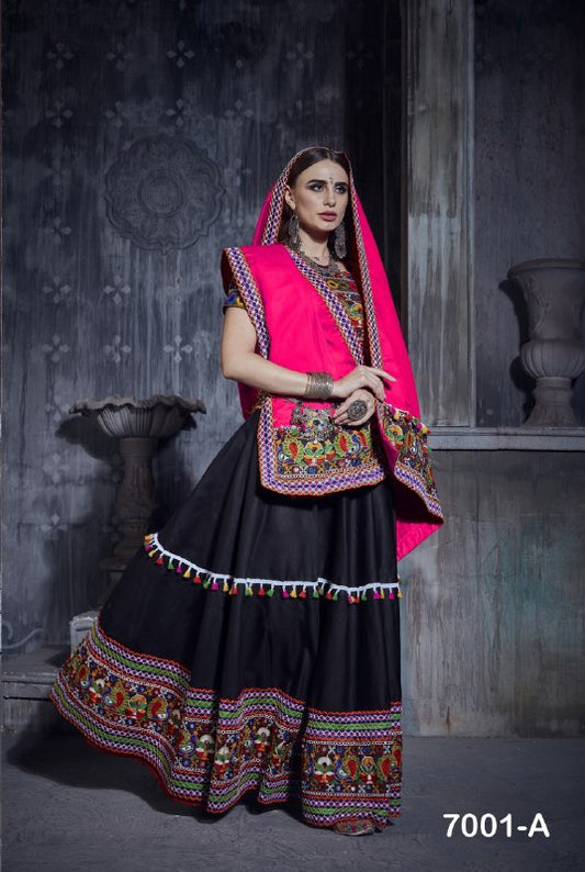Pink Rajwadi Gamthi Lace With Mirror Work Navratri Lehenga Choli