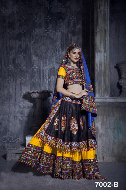 Yellow Rajwadi Gamthi Lace With Mirror Work Navratri Lehenga Choli
