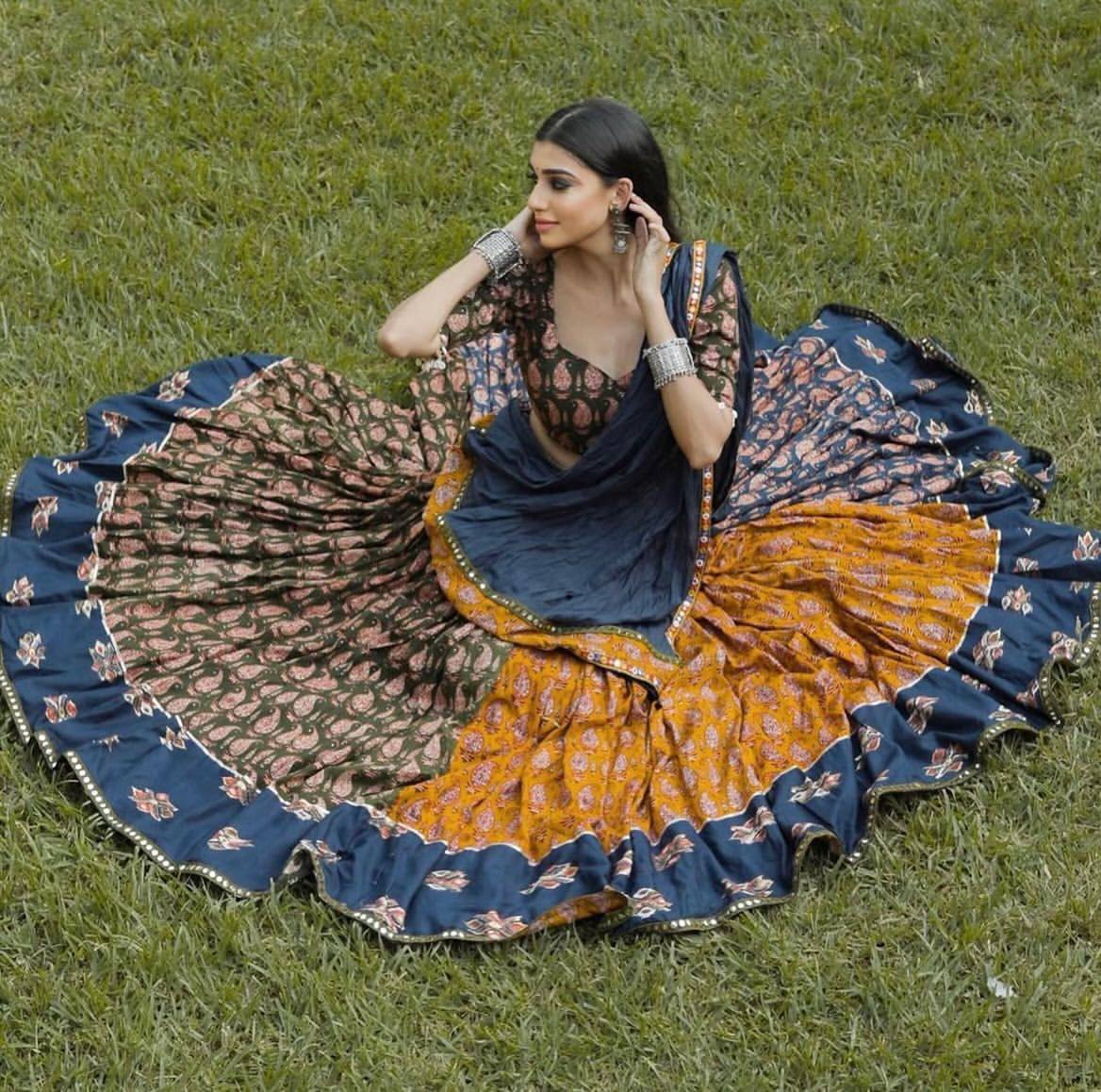 Multicolor Rayon Real Mirror Work Navratri Lehenga Choli