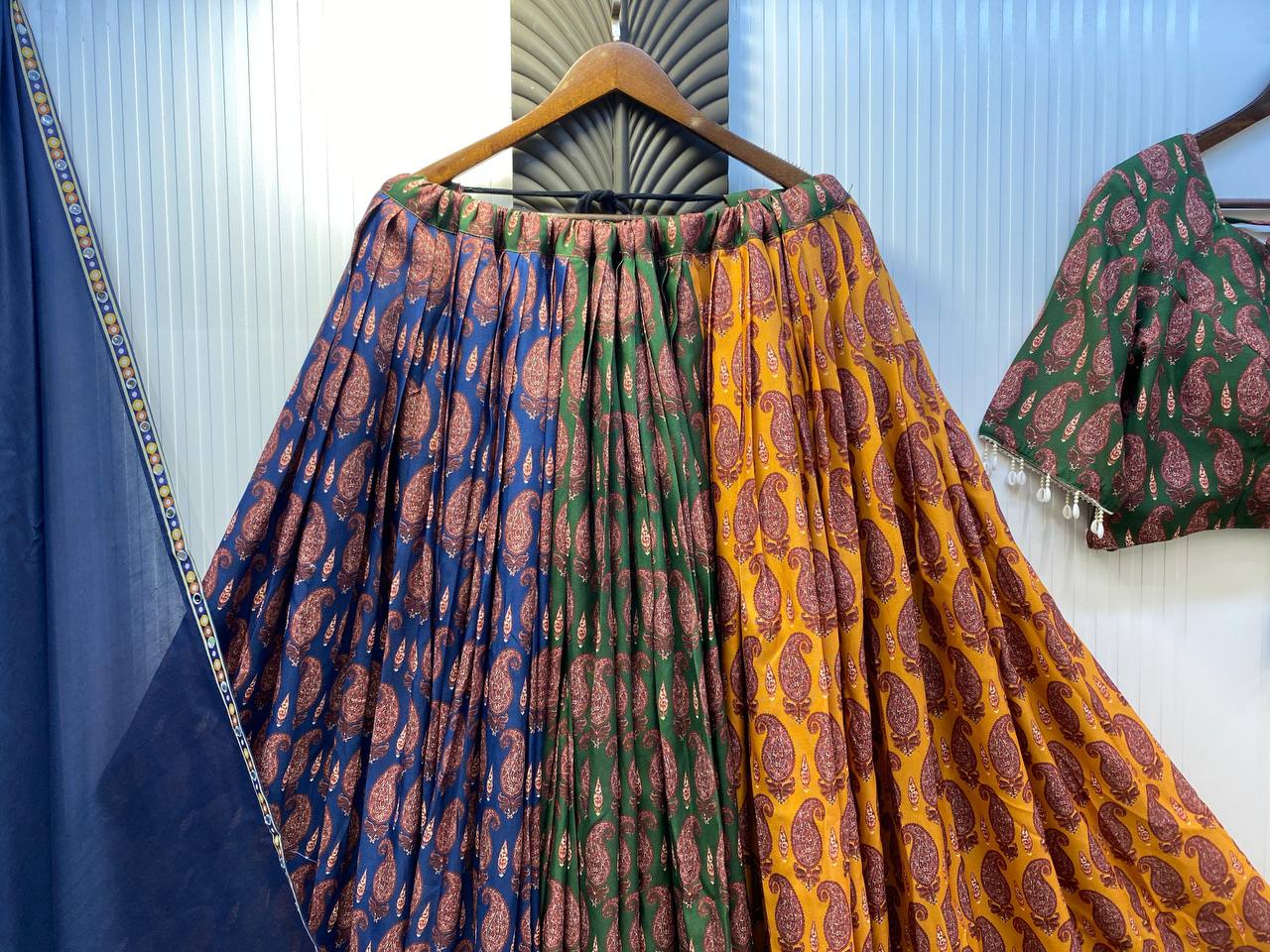 Multicolor Rayon Real Mirror Work Navratri Lehenga Choli