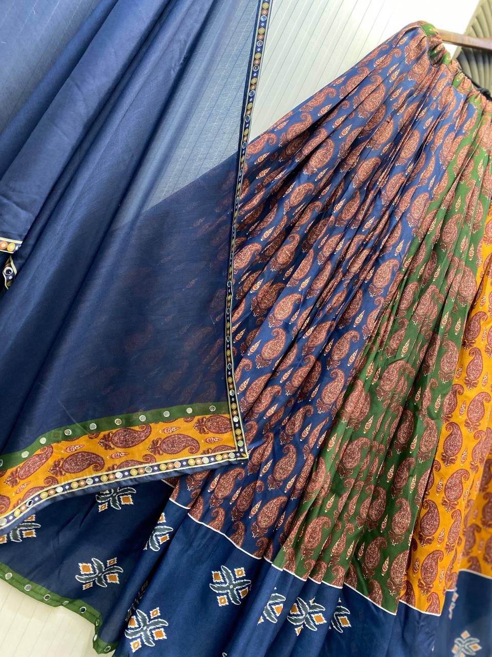 Multicolor Rayon Real Mirror Work Navratri Lehenga Choli