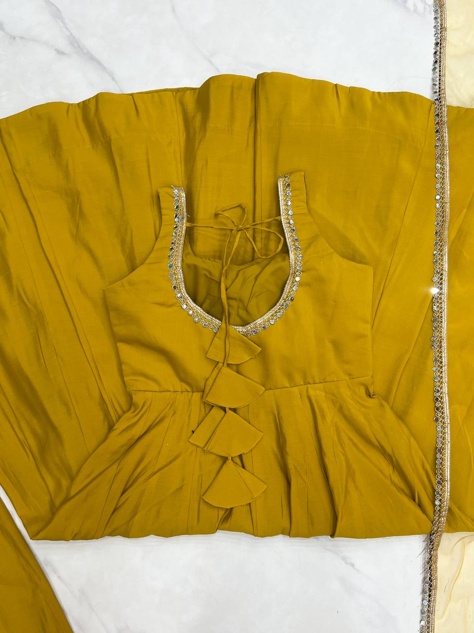 Yellow Heavy Pure Roman silk Chanderi Fabric Salwar Suit