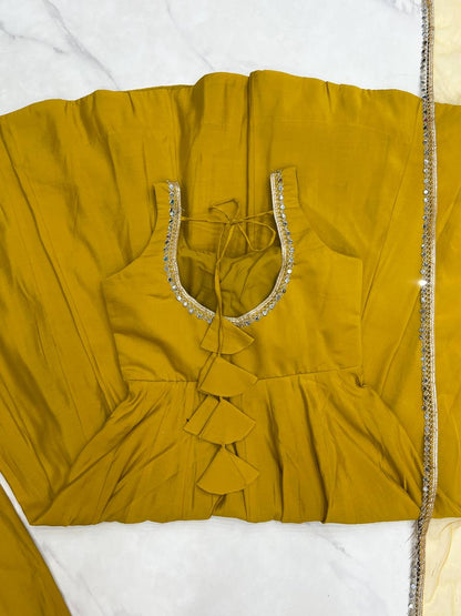 Yellow Heavy Pure Roman silk Chanderi Fabric Salwar Suit