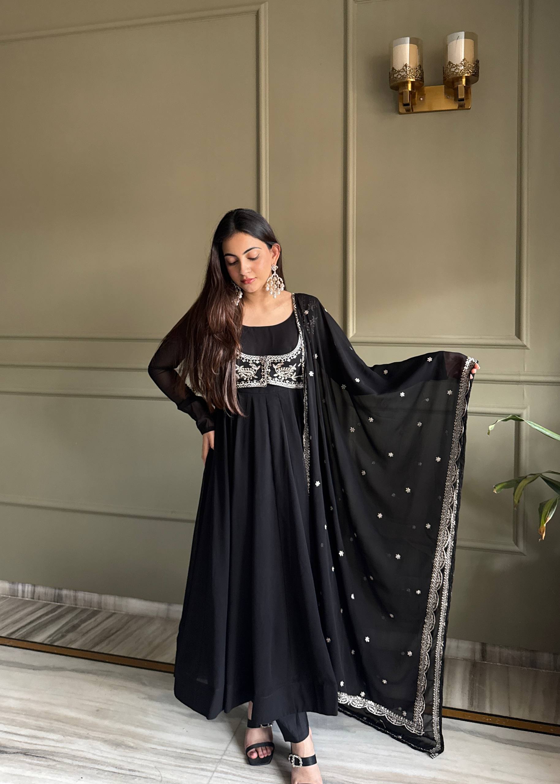 Black Pure Fox Georgette Embroidery Sequence Work Suit – Designer Festive Party Wear Salwar Suit