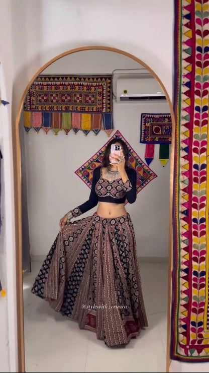Black Multicolor Rayon Real Mirror Work Navratri Lehenga Choli