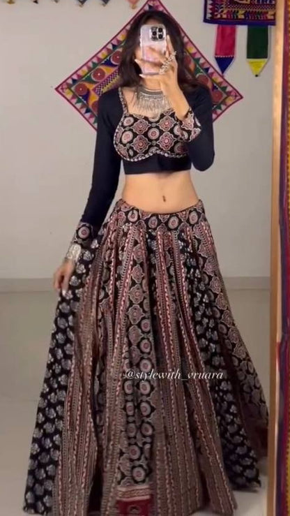 Black Multicolor Rayon Real Mirror Work Navratri Lehenga Choli