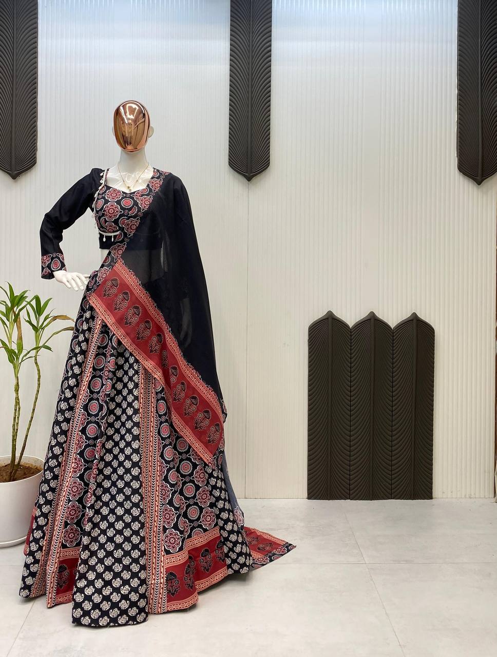 Black Multicolor Rayon Real Mirror Work Navratri Lehenga Choli