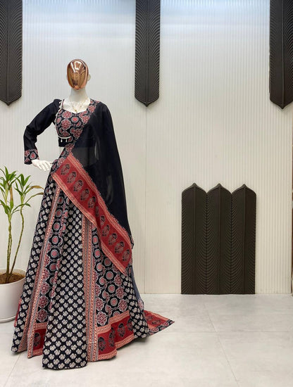 Black Multicolor Rayon Real Mirror Work Navratri Lehenga Choli