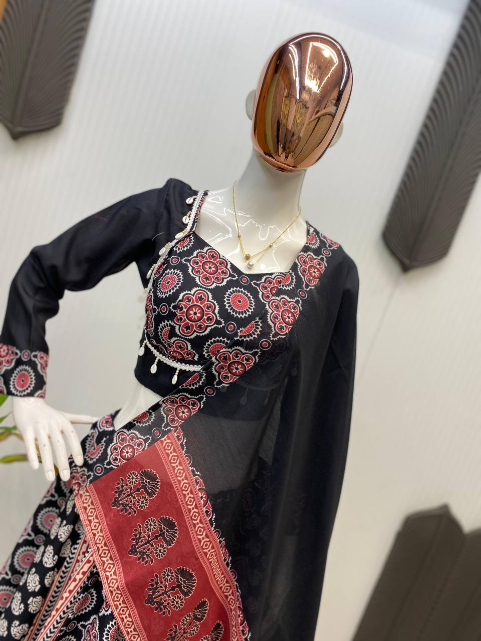 Black Multicolor Rayon Real Mirror Work Navratri Lehenga Choli