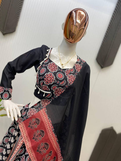 Black Multicolor Rayon Real Mirror Work Navratri Lehenga Choli