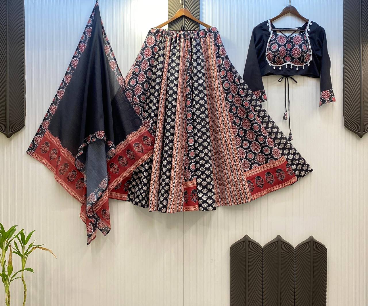 Black Multicolor Rayon Real Mirror Work Navratri Lehenga Choli