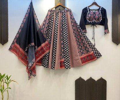 Black Multicolor Rayon Real Mirror Work Navratri Lehenga Choli