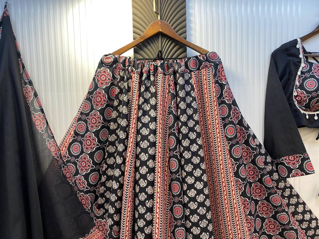 Black Multicolor Rayon Real Mirror Work Navratri Lehenga Choli