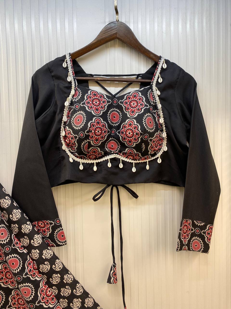 Black Multicolor Rayon Real Mirror Work Navratri Lehenga Choli