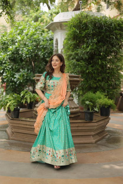 Pista Color Cosmos Jequard With Meena Weaving Lehenga