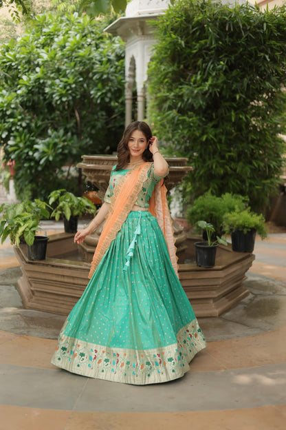 Pista Color Cosmos Jequard With Meena Weaving Lehenga