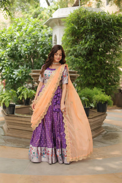 Lavender Color Cosmos Jequard With Meena Weaving Lehenga