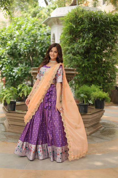 Lavender Color Cosmos Jequard With Meena Weaving Lehenga