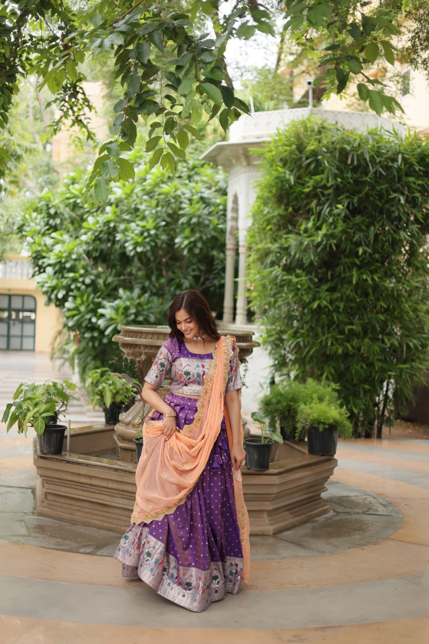 Lavender Color Cosmos Jequard With Meena Weaving Lehenga