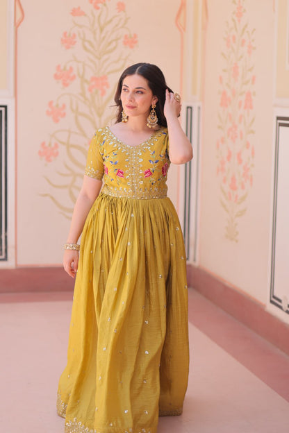 Musterd Gold Crush Embroidery Zari Sequins Work Gown