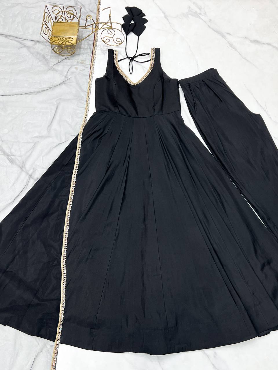 Black Heavy Pure Roman silk Chanderi Fabric Salwar Suit