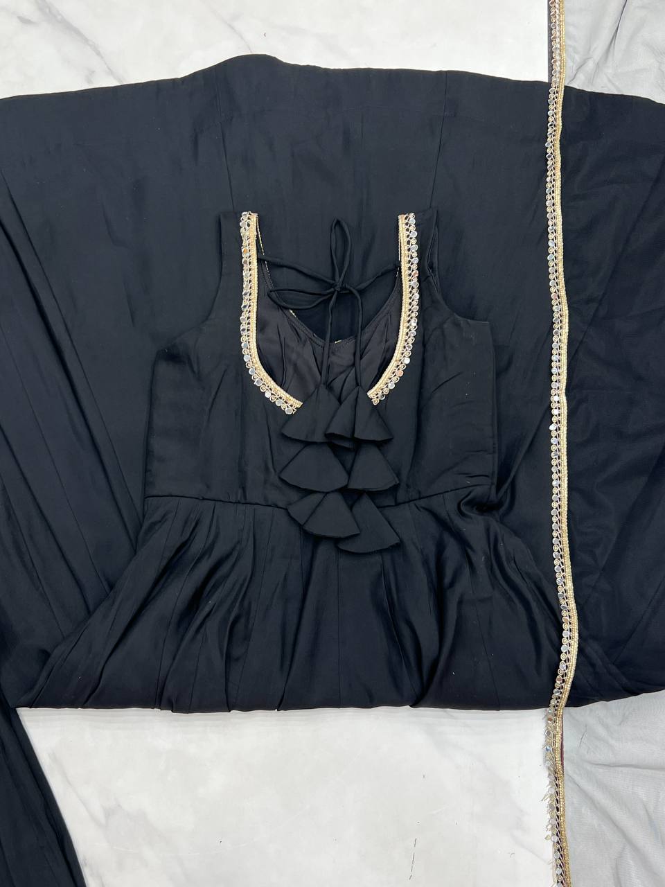 Black Heavy Pure Roman silk Chanderi Fabric Salwar Suit