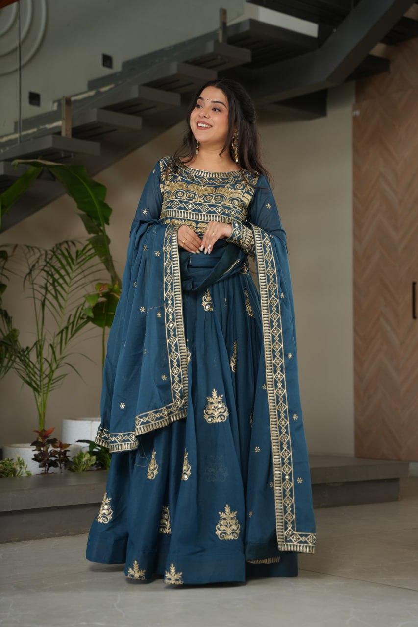 Rama Color Chinnon With Sequins Multi Beads Embroidered Work Gown