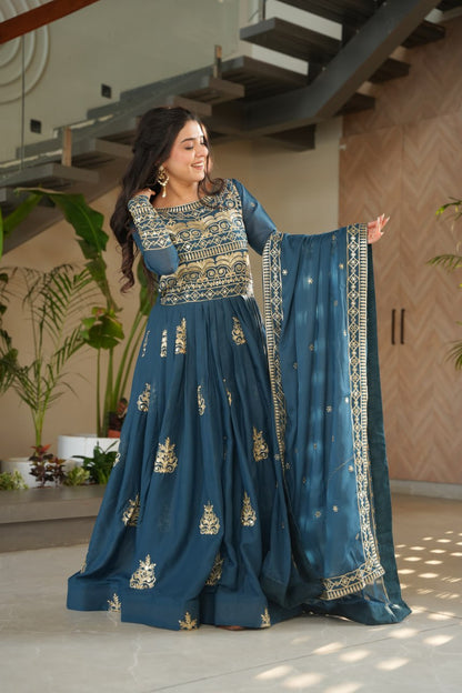 Rama Color Chinnon With Sequins Multi Beads Embroidered Work Gown