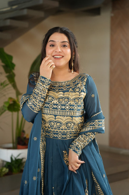 Rama Color Chinnon With Sequins Multi Beads Embroidered Work Gown