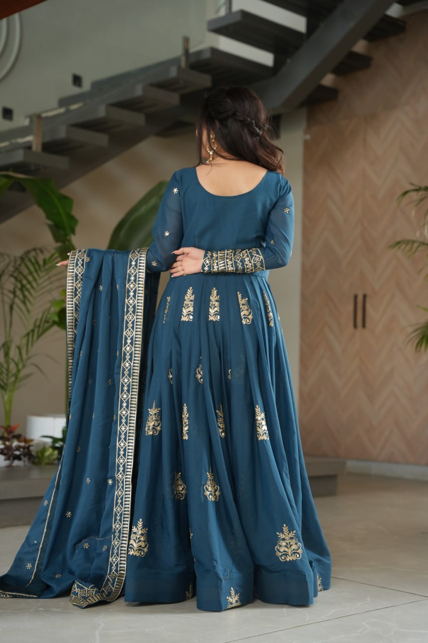 Rama Color Chinnon With Sequins Multi Beads Embroidered Work Gown