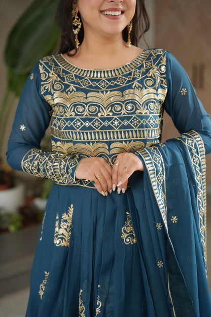 Rama Color Chinnon With Sequins Multi Beads Embroidered Work Gown