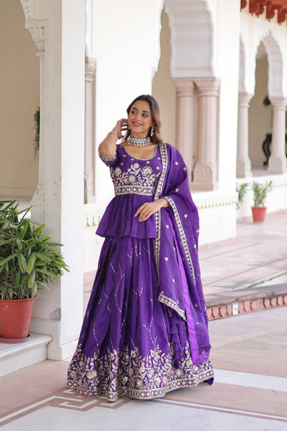 Purple Gold Crush With Multi Thread Embroidery Zari Sequins Work Lehenga Choli
