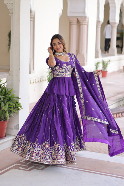 Purple Gold Crush With Multi Thread Embroidery Zari Sequins Work Lehenga Choli