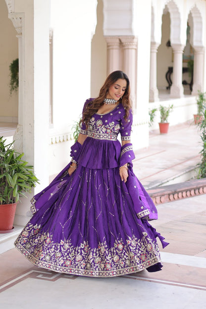 Purple Gold Crush With Multi Thread Embroidery Zari Sequins Work Lehenga Choli