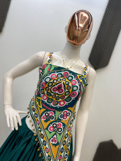 Green  Rayon Real Mirror Work Navratri Lehenga Choli