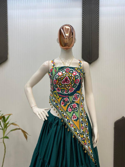 Green  Rayon Real Mirror Work Navratri Lehenga Choli