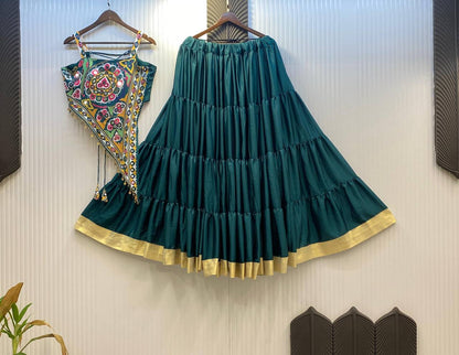 Green  Rayon Real Mirror Work Navratri Lehenga Choli