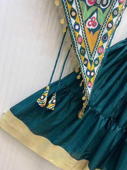 Green  Rayon Real Mirror Work Navratri Lehenga Choli