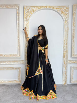 Garba chaniya choli black with traditional mirror work border and dupatta
