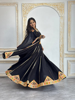 Navratri lehenga black with multicolour patch work and embroidered dupatta
