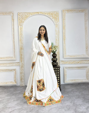 White mirror work Navratri lehenga choli with dupatta for dandiya
