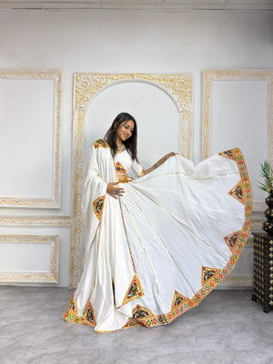 Traditional Gujarati Navratri chaniya choli white with mirror work for garba

