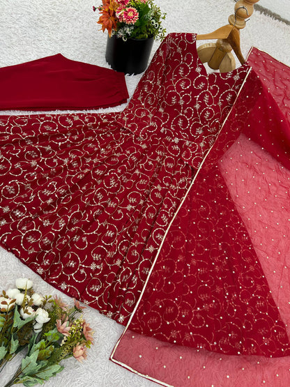 Maroon Georgette With Embroidery Sequence Work Anarkali Salwar Suit