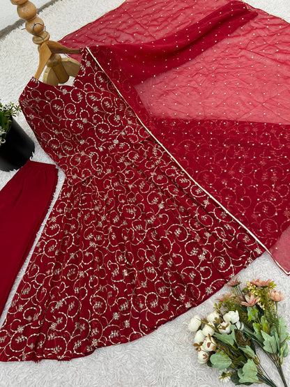 Maroon Georgette With Embroidery Sequence Work Anarkali Salwar Suit