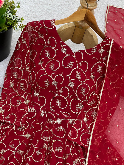 Maroon Georgette With Embroidery Sequence Work Anarkali Salwar Suit